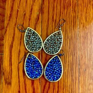 Two pairs of dangling earrings blue and white beads